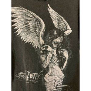 Sullen Art Collective Men’s Sz L Graphic T-shirt Pin Up‎ Gothic Winged Woman